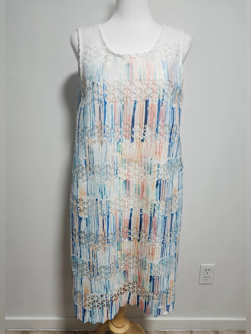 Coco Y Club Sleeveless Multicolor Lined Shift Dress - White Trim